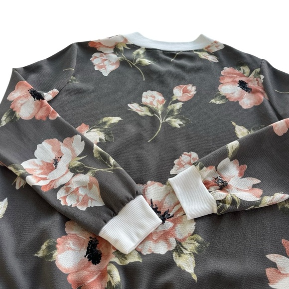 Le Lis Women’s Sz S Gray Blush Pink Floral Zip Chiffon Bomber Jacket Cottagecore - Picture 13 of 16